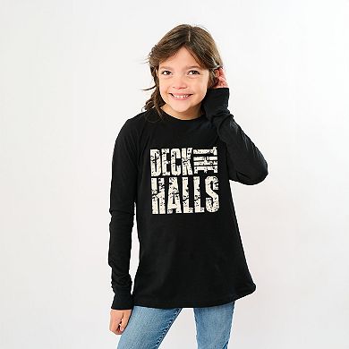 Deck the Halls Block Distressed - Youth Long Sleeve Graphic T-Shirt