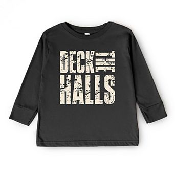 Deck the Halls Block Distressed - Youth Long Sleeve Graphic T-Shirt
