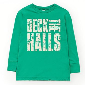 Deck the Halls Block Distressed - Youth Long Sleeve Graphic T-Shirt
