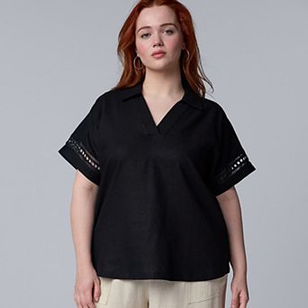 Plus Size Simply Vera Vera Wang Openwork Trim Shirt