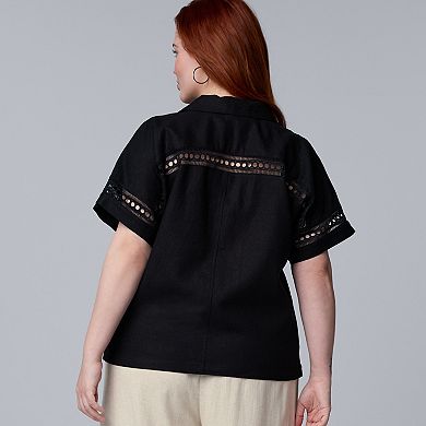 Plus Size Simply Vera Vera Wang Openwork Trim Shirt