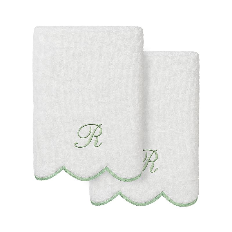 Linum Home Textiles Adornia Green Scallop Personalized 2-pc. Hand Towel, One Size, White