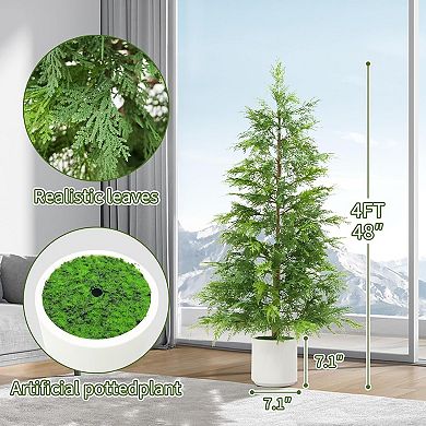 2Pcs Artificial Cedar Topiary Trees with White Pot, Faux Plants, UV, Artificial Christmas Tree