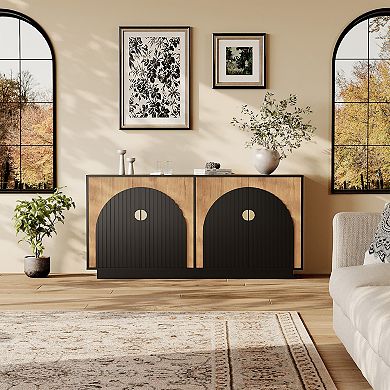 Modern Fluted Sideboard Buffet Cabinet with Storage, 63" Large Coffee Bar & Wine Bar Console Table