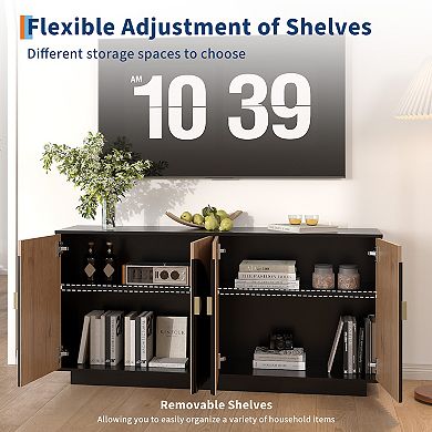 Modern Fluted Sideboard Buffet Cabinet with Storage, 63" Large Coffee Bar & Wine Bar Console Table