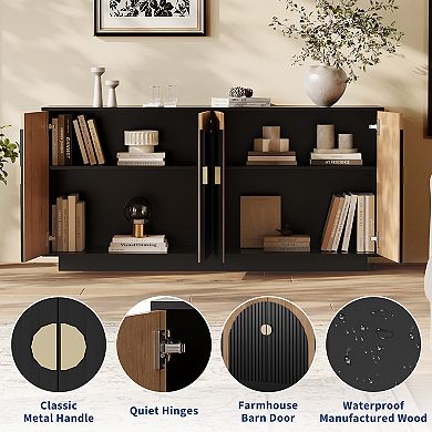 Modern Fluted Sideboard Buffet Cabinet with Storage, 63" Large Coffee Bar & Wine Bar Console Table