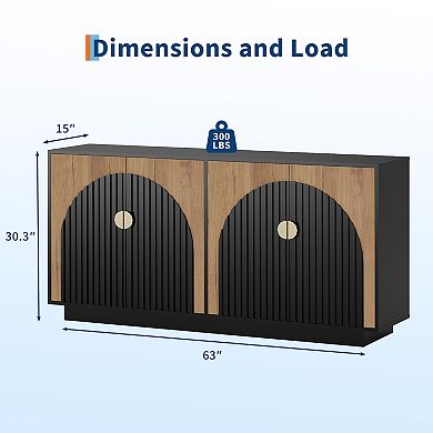 Modern Fluted Sideboard Buffet Cabinet with Storage, 63" Large Coffee Bar & Wine Bar Console Table