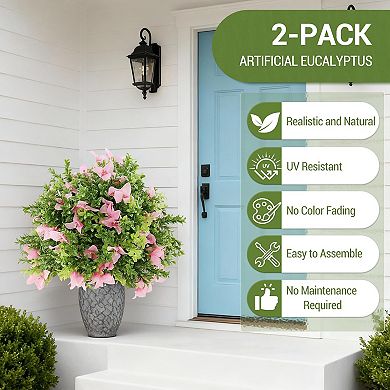 Set of 2 Artificial Topiary Boxwood Ball Trees with Spike UV Resistant Faux Round Topiary Shrub