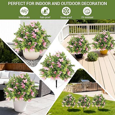 Set of 2 Artificial Topiary Boxwood Ball Trees with Spike UV Resistant Faux Round Topiary Shrub