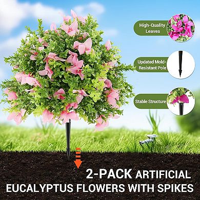 Set of 2 Artificial Topiary Boxwood Ball Trees with Spike UV Resistant Faux Round Topiary Shrub