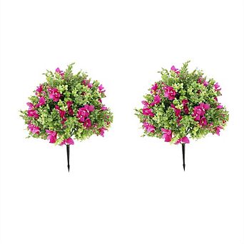 Set of 2 Artificial Topiary Boxwood Ball Trees with Spike UV Resistant Faux Round Topiary Shrub