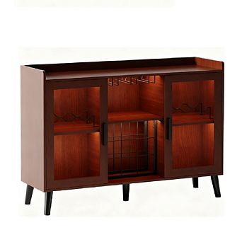 Freestanding Kitchen Buffet with LED Light, Wine & Coffee Bar Cabinet with Rack & Glass Holder