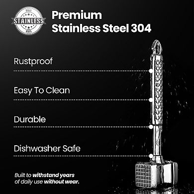 Stainless Steel Meat Tenderizer Tool, Premium Meat Mallet with Non-Slip Grip