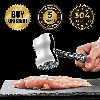 Stainless Steel Meat Tenderizer Tool, Premium Meat Mallet with Non-Slip Grip