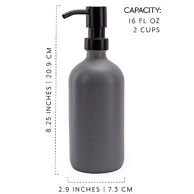 16oz Glass Pump Bottles, 2-Pack; Refillable Dispensers with Metal Tops