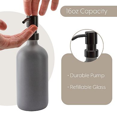 16oz Glass Pump Bottles, 2-Pack; Refillable Dispensers with Metal Tops