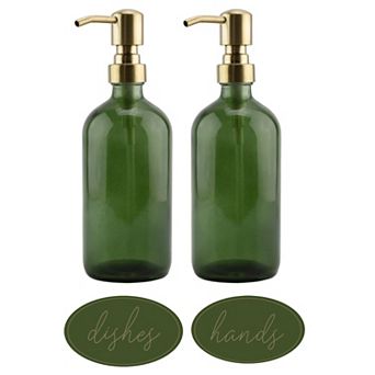 16oz Glass Pump Bottles, 2-Pack; Refillable Dispensers with Metal Tops