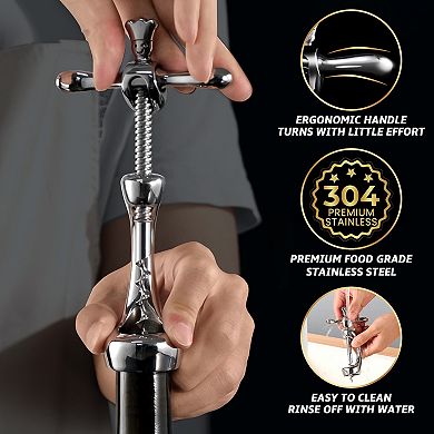 Wine Opener, Heavy-Duty Manual Corkscrew, Easy & Smooth Removal of Intact Wine Corks