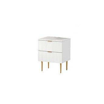 Modern Fluted Nightstand with Charging Station & 2 Drawers, Gold & Wood Bedside Table with USB Ports
