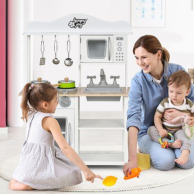 Gymax Wooden Pretend Play Kitchen Set for Kids Toddlers w/ Accessories & Sink