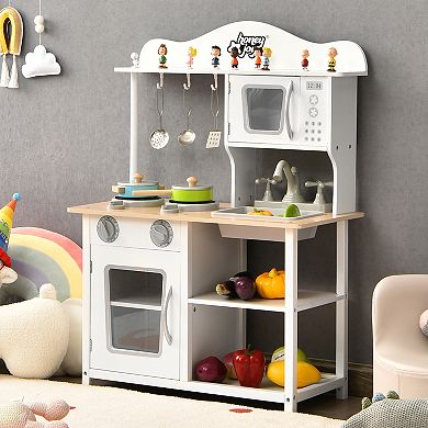 Gymax Wooden Pretend Play Kitchen Set for Kids Toddlers w/ Accessories & Sink