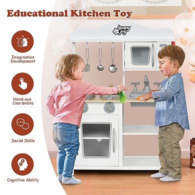 Gymax Wooden Pretend Play Kitchen Set for Kids Toddlers w/ Accessories & Sink