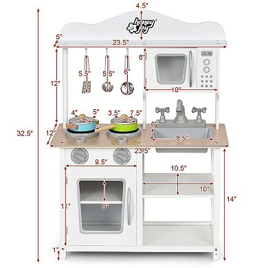 Gymax Wooden Pretend Play Kitchen Set for Kids Toddlers w/ Accessories & Sink