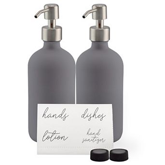 16oz. Gray Glass Dispenser Bottles (2-Pack), with Pumps for Soap or Lotion