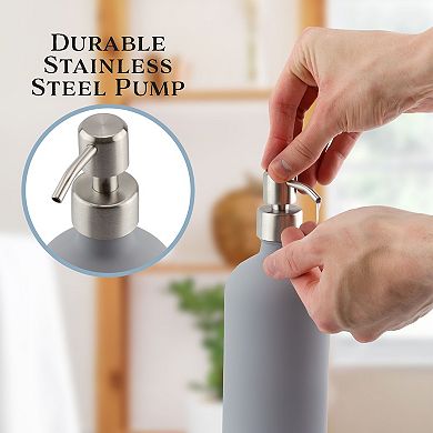 16oz. Gray Glass Dispenser Bottles (2-Pack), with Pumps for Soap or Lotion