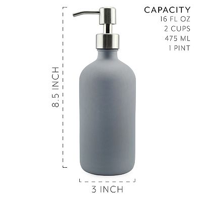 16oz. Gray Glass Dispenser Bottles (2-Pack), with Pumps for Soap or Lotion