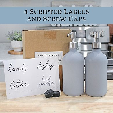 16oz. Gray Glass Dispenser Bottles (2-Pack), with Pumps for Soap or Lotion