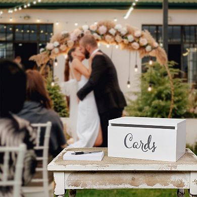 White Wood Wedding Card Box; Rustic Reception Decor for Gift Table