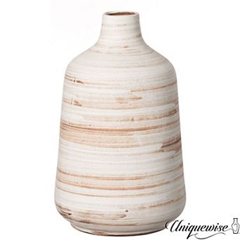 Uniquewise 11" Whitewashed Bottle-neck Decorative Pottery Flower Vase Boho Home Decor