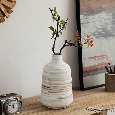 Uniquewise 11" Whitewashed Bottle-neck Decorative Pottery Flower Vase Boho Home Decor