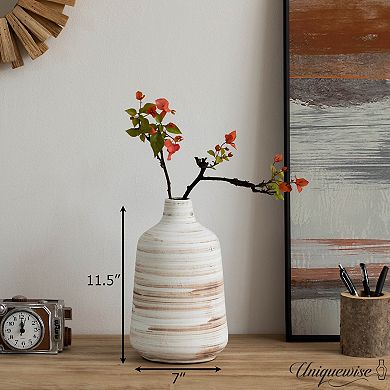 Uniquewise 11" Whitewashed Bottle-neck Decorative Pottery Flower Vase Boho Home Decor