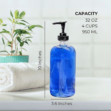 32oz Glass Soap Dispensers with Locking Pumps and Chalk Labels (2-Pack)