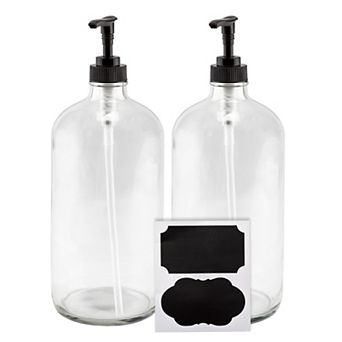 32oz Glass Soap Dispensers with Locking Pumps and Chalk Labels (2-Pack)