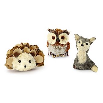 Woodland Animal Figurines, Set of 3; Fox, Owl, and Hedgehog Home Decor
