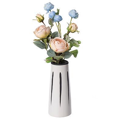 Set of 7" & 9.5" High Ceramic Modern Painted Brushstrokes Tapered Flower Table Vase, Black and White