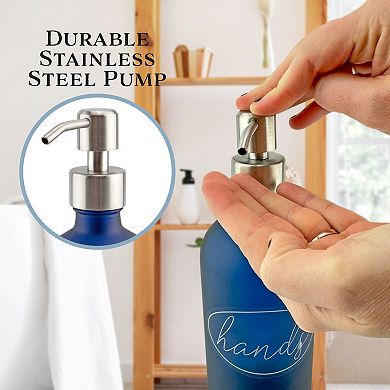 16oz. Blue Glass Dispensers (2-Pack), with Silver Pump Tops for Soap or Lotion