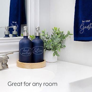 16oz. Blue Glass Dispensers (2-Pack), with Silver Pump Tops for Soap or Lotion