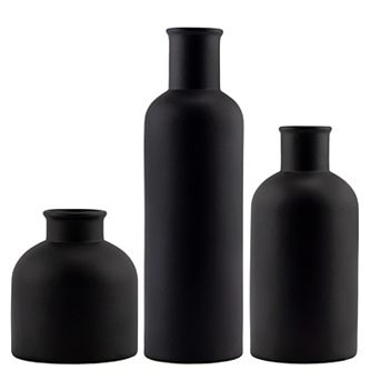 Black Matte Ceramic Vase Set, 3 pc Decorative Geometric Modern Bud Vases
