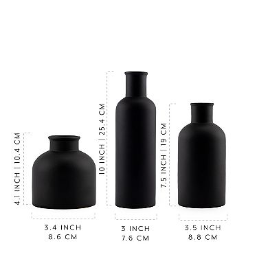 Black Matte Ceramic Vase Set, 3pc; Decorative Geometric Modern Bud Vases
