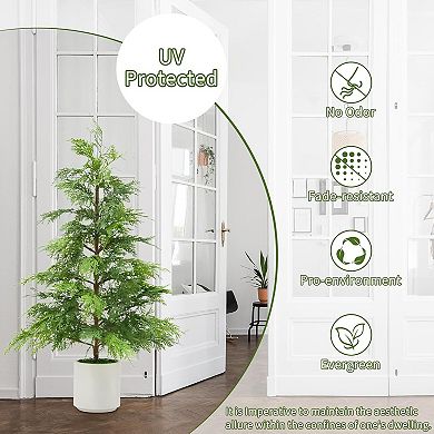 2Pcs Artificial Cedar Topiary Trees with White Pot, Faux Plants, UV, Artificial Christmas Tree