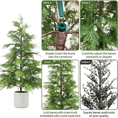 2Pcs Artificial Cedar Topiary Trees with White Pot, Faux Plants, UV, Artificial Christmas Tree