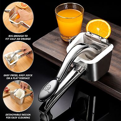 Stainless Steel Lemon Squeezer, Heavy-Duty Orange Juicer, Durable Hand Press Citrus Juicer