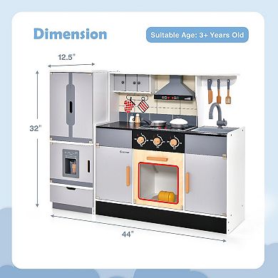 Gymax Kids Wooden Pretend Play Kitchen Toddlers Toy with Refrigerator & Accessories