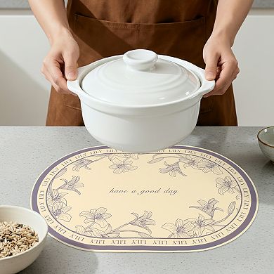 6 Sets Leather Placemats for Kitchen Dining Table Decor Wipeable Floral Table Mat 16.9*11.8inch