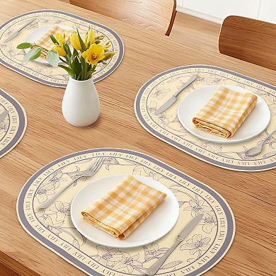 6 Sets Leather Placemats for Kitchen Dining Table Decor Wipeable Floral Table Mat 16.9*11.8inch