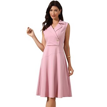 Business Casual Dress for Women's Notched Lapel Sleeveless Work A-Line Formal Midi Dress
